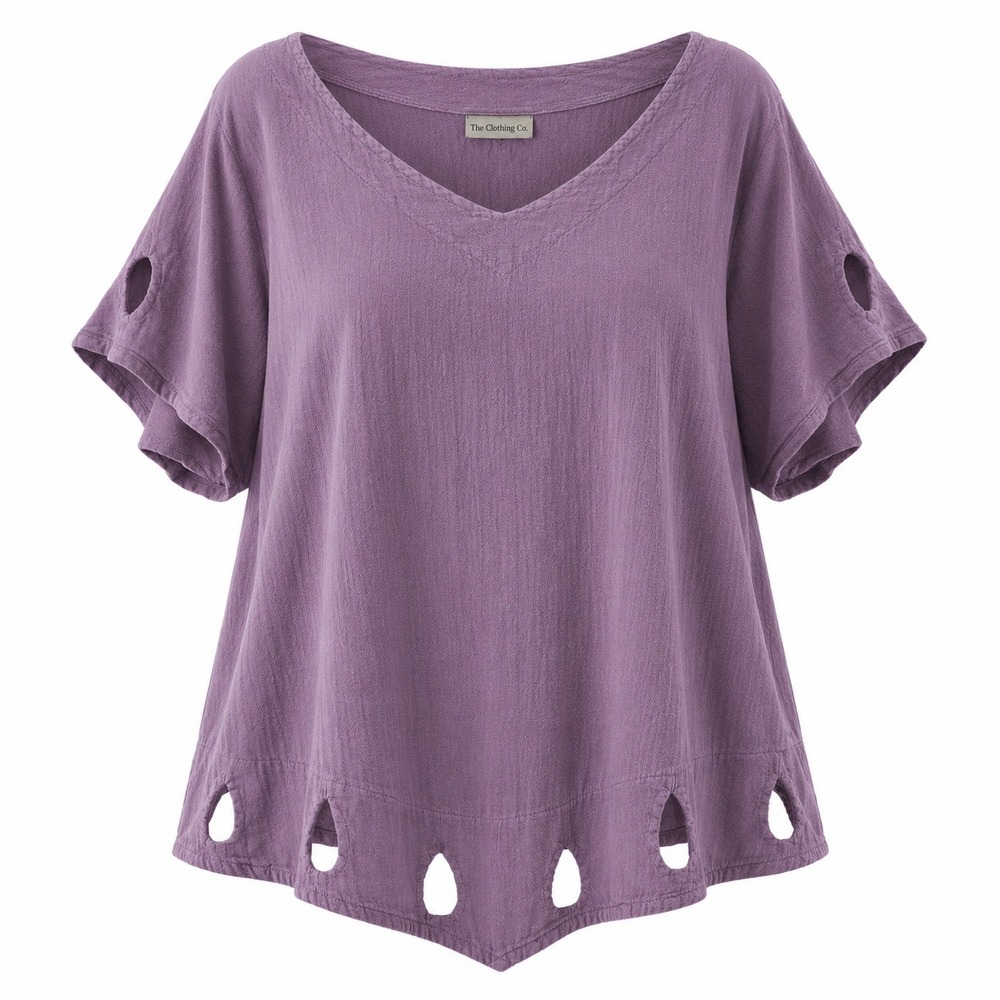 Cottonways Purple Crinkle Cotton Gauze Cutout Tunic Top Size 4/4X Oversized
